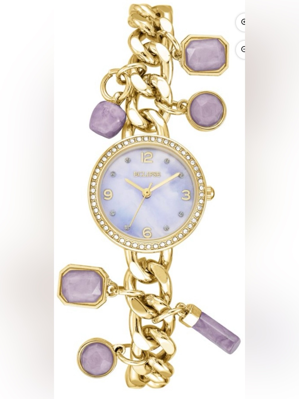 Eclipse Gold-Tone Bracelet Watch with Lavender Charms